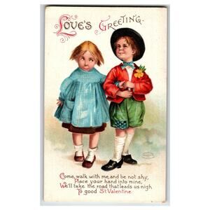 Ellen Clapsaddle Vintage Love's Greeting Valentine Postcard Kids Embossed